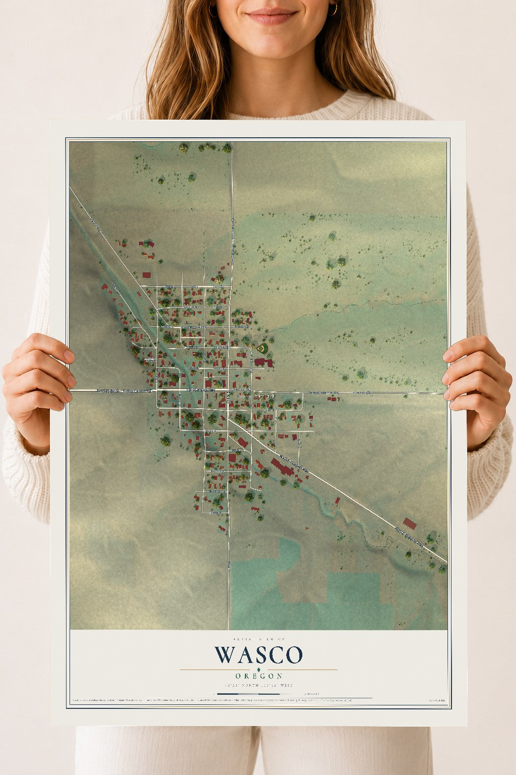 Map of Wasco, Oregon, 18 x 24 inch unframed archival matte print