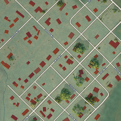 Close-up of the map of Waterloo, Oregon print showing street and building detail