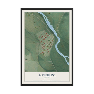Map of Waterloo, Oregon, 12 x 18 inch print in a black wood frame