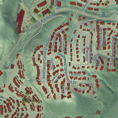 Close-up of the map of West Haven-Sylvan, Oregon print showing street and building detail