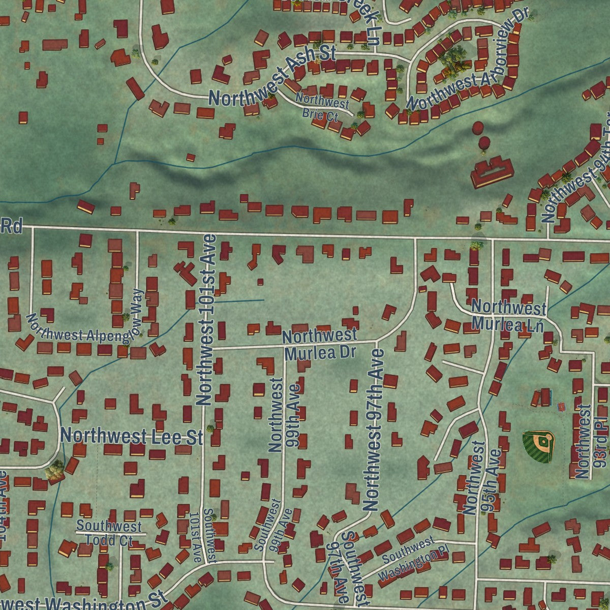 Second close-up of the map of West Haven-Sylvan, Oregon print showing more streets and buildings