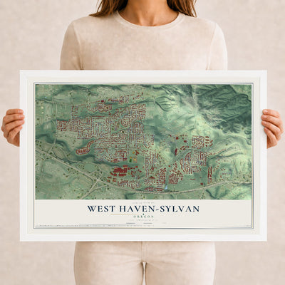 Map of West Haven-Sylvan, Oregon, 12 x 18 inch print in a white wood frame