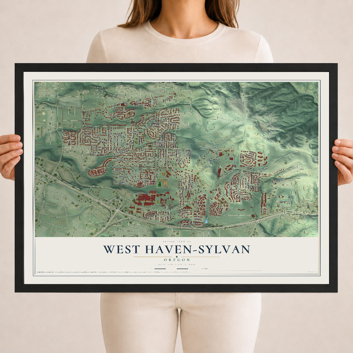 Map of West Haven-Sylvan, Oregon, 18 x 24 inch print in a black wood frame