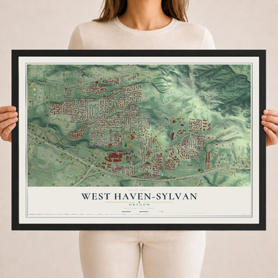Map of West Haven-Sylvan, Oregon, 18 x 24 inch print in a black wood frame