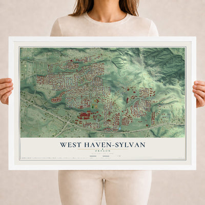 Map of West Haven-Sylvan, Oregon, 18 x 24 inch print in a white wood frame