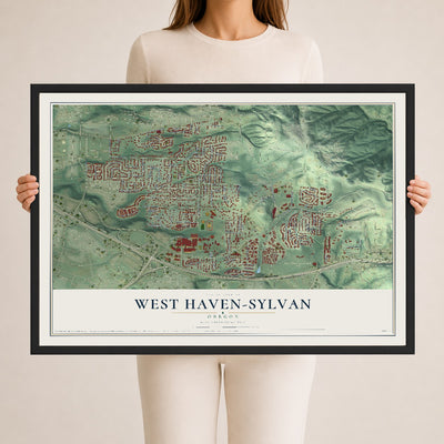 Map of West Haven-Sylvan, Oregon, 24 x 36 inch print in a black wood frame