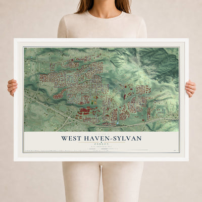 Map of West Haven-Sylvan, Oregon, 24 x 36 inch print in a white wood frame