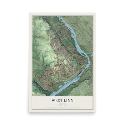 Map of West Linn, Oregon, 12 x 18 inch unframed archival matte print