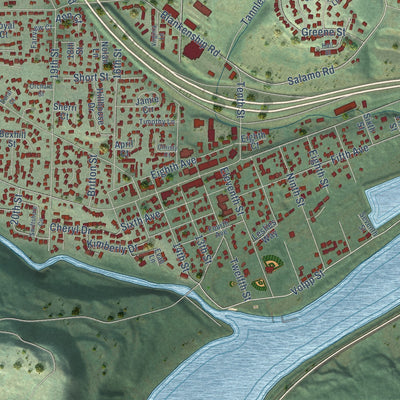 Second close-up of the map of West Linn, Oregon print showing more streets and buildings