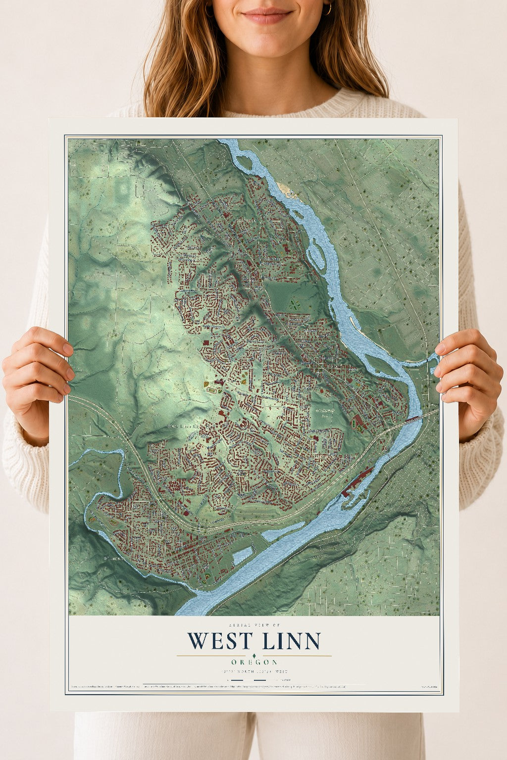 Map of West Linn, Oregon, 18 x 24 inch unframed archival matte print