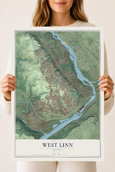 Map of West Linn, Oregon, 18 x 24 inch unframed archival matte print