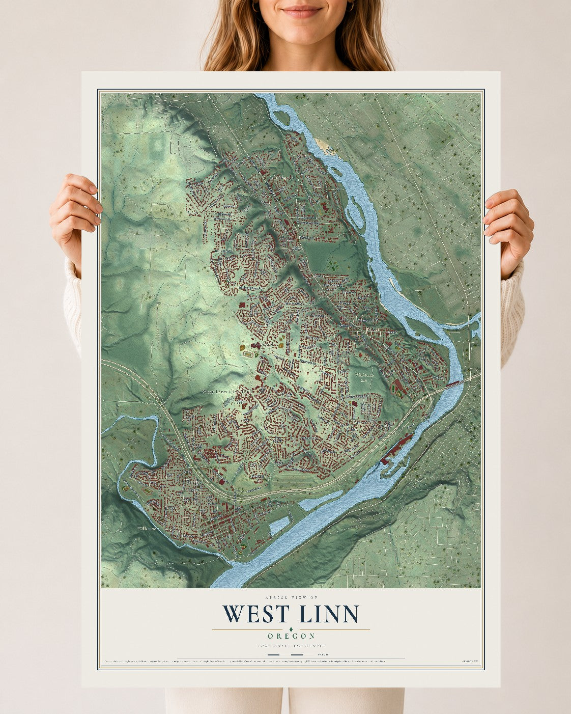 Map of West Linn, Oregon, 24 x 36 inch unframed archival matte print