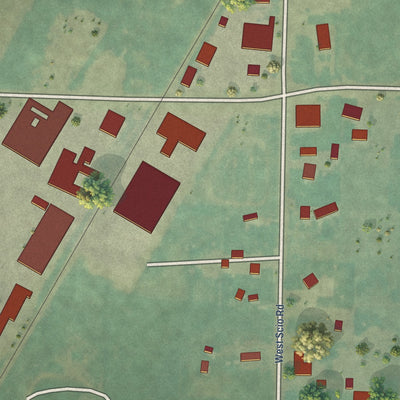 Close-up of the map of West Scio, Oregon print showing street and building detail