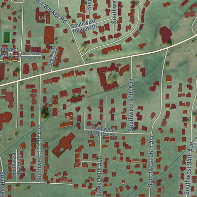 Second close-up of the map of West Slope, Oregon print showing more streets and buildings