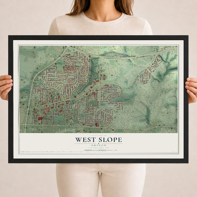 Map of West Slope, Oregon, 18 x 24 inch print in a black wood frame