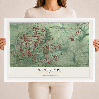 Map of West Slope, Oregon, 18 x 24 inch print in a white wood frame