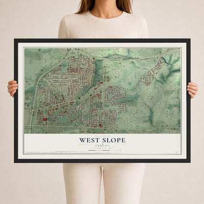 Map of West Slope, Oregon, 24 x 36 inch print in a black wood frame