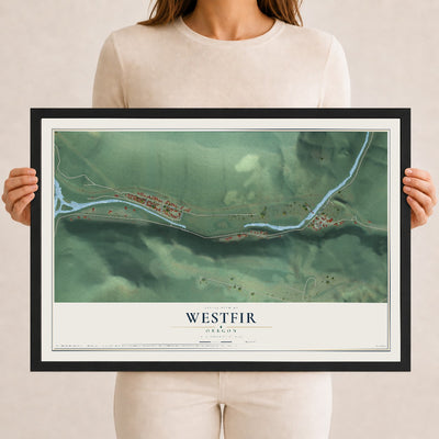 Map of Westfir, Oregon, 12 x 18 inch print in a black wood frame