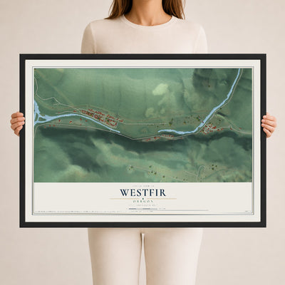 Map of Westfir, Oregon, 24 x 36 inch print in a black wood frame