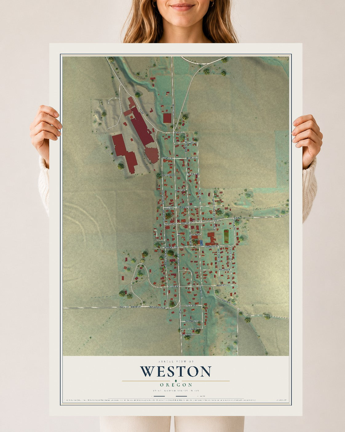 Map of Weston, Oregon, 24 x 36 inch unframed archival matte print