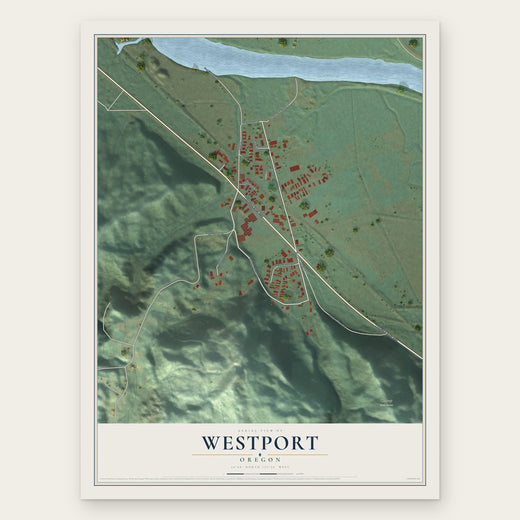 Westport, Oregon map print, the full design