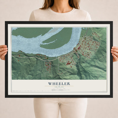 Map of Wheeler, Oregon, 18 x 24 inch print in a black wood frame