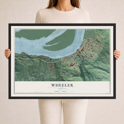 Map of Wheeler, Oregon, 24 x 36 inch print in a black wood frame