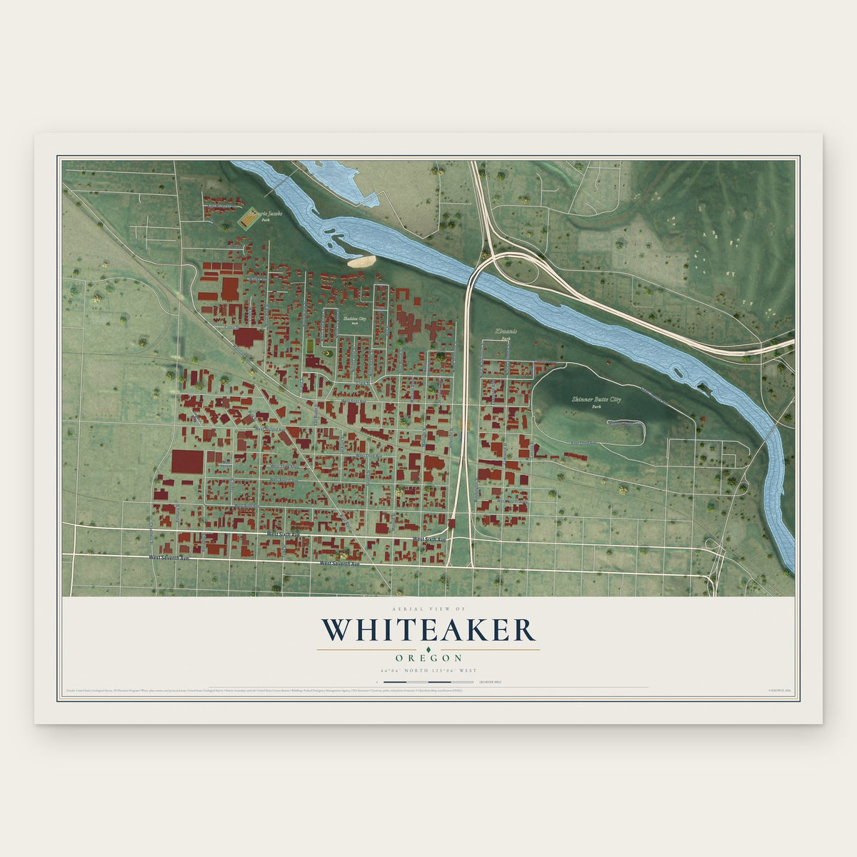 Whiteaker, Oregon map print, the full design