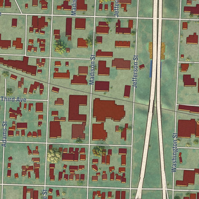 Close-up of the map of Whiteaker, Oregon print showing street and building detail