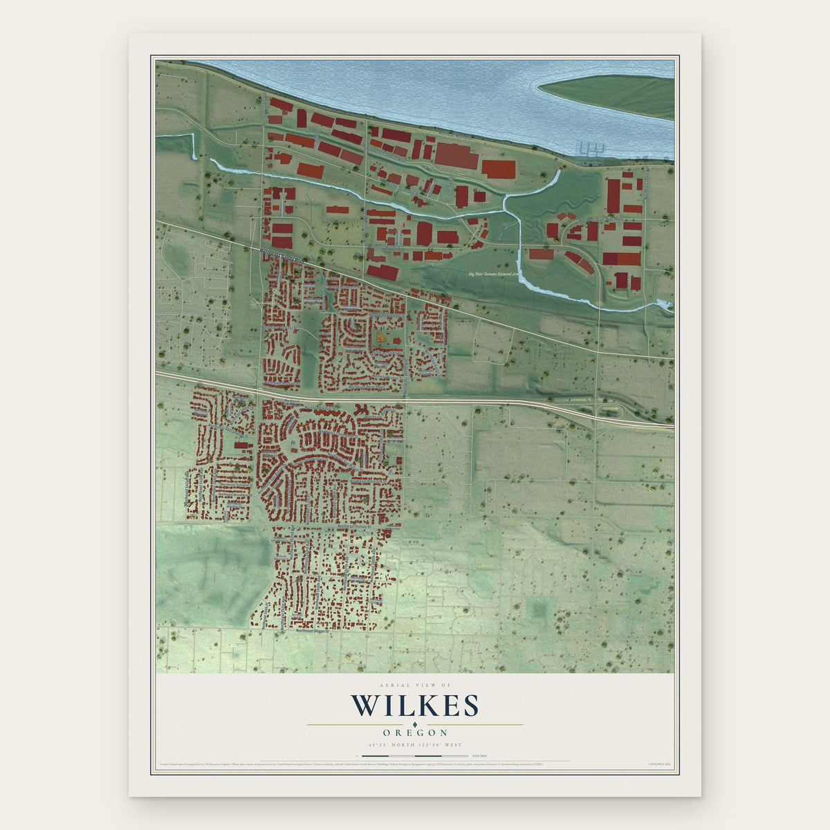 Wilkes, Oregon map print, the full design