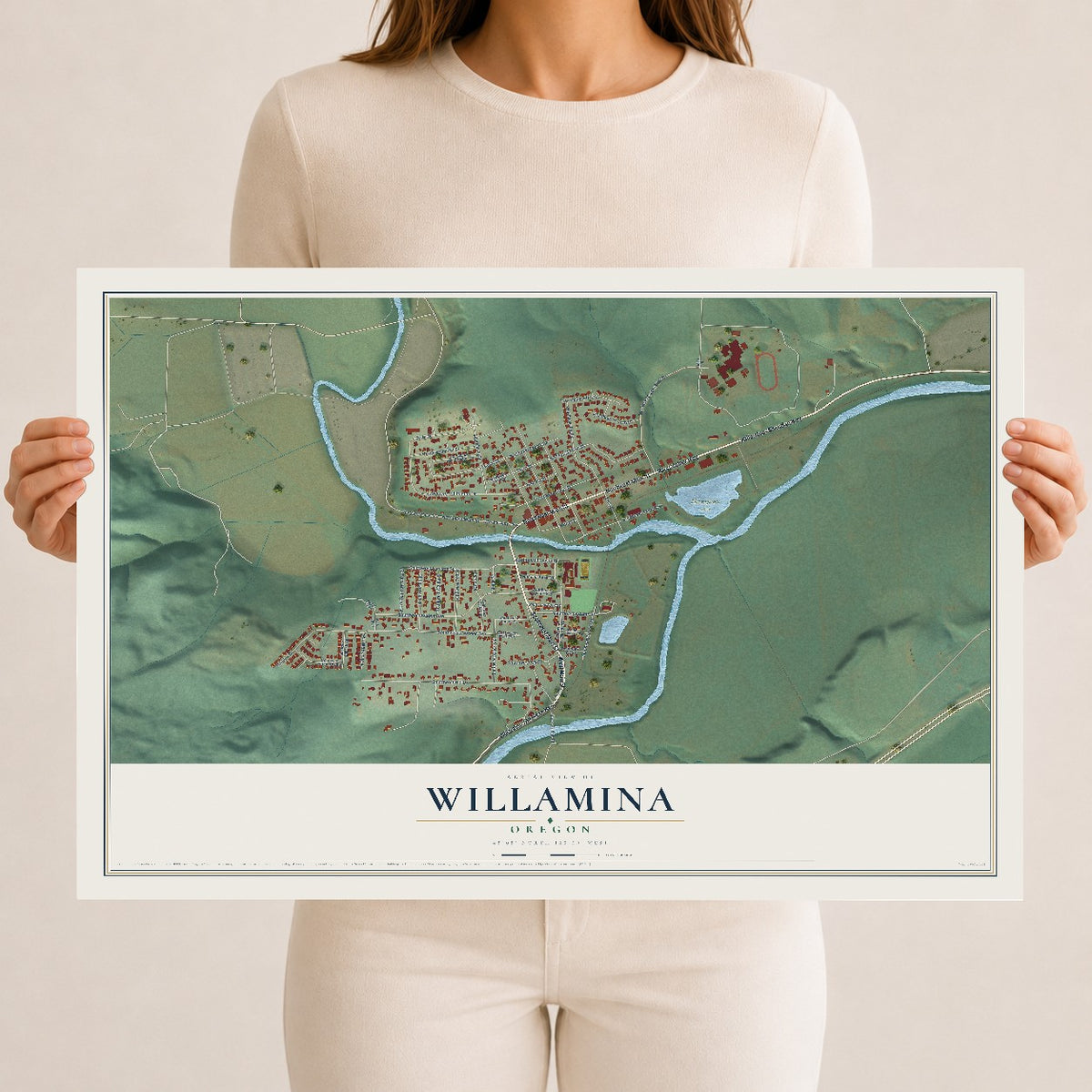 Map of Willamina, Oregon, 12 x 18 inch unframed archival matte print