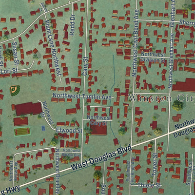 Close-up of the map of Winston, Oregon print showing street and building detail
