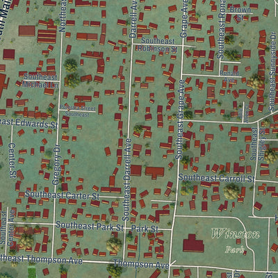 Second close-up of the map of Winston, Oregon print showing more streets and buildings