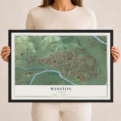 Map of Winston, Oregon, 12 x 18 inch print in a black wood frame