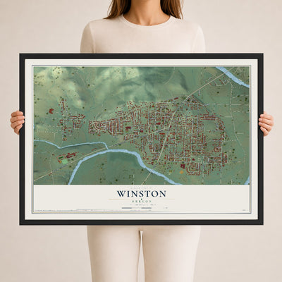 Map of Winston, Oregon, 24 x 36 inch print in a black wood frame