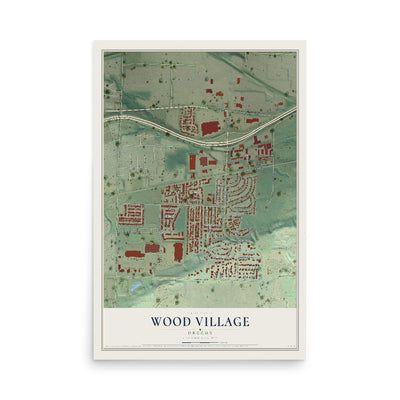 Map of Wood Village, Oregon, 12 x 18 inch unframed archival matte print