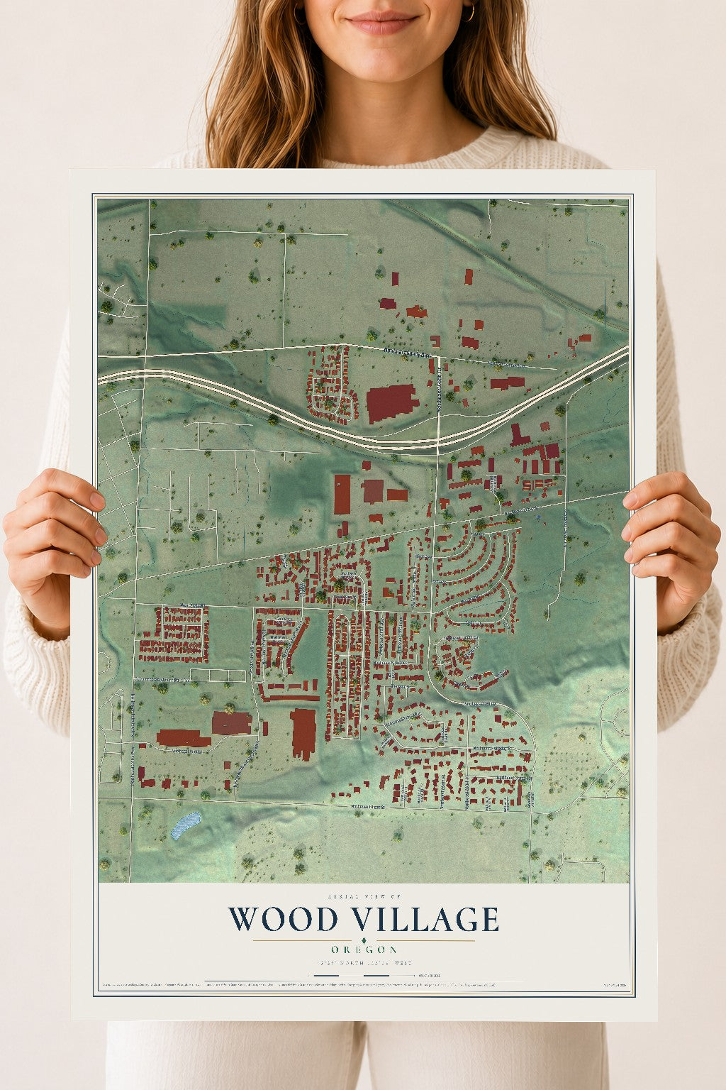 Map of Wood Village, Oregon, 18 x 24 inch unframed archival matte print