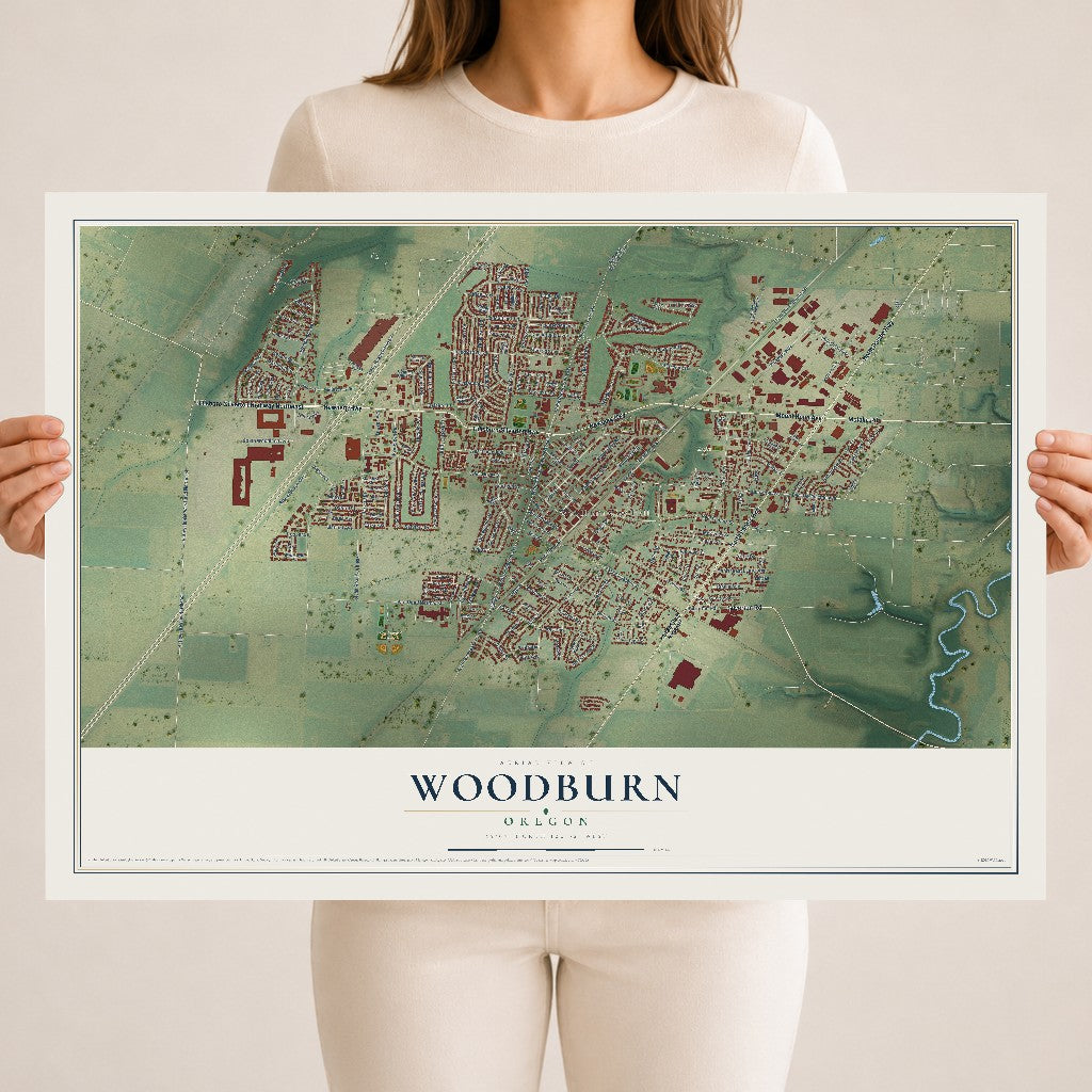 Map of Woodburn, Oregon, 18 x 24 inch unframed archival matte print