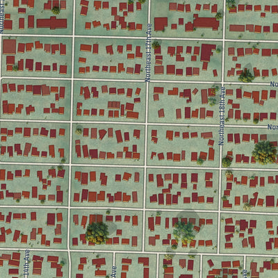 Close-up of the map of Woodlawn, Oregon print showing street and building detail