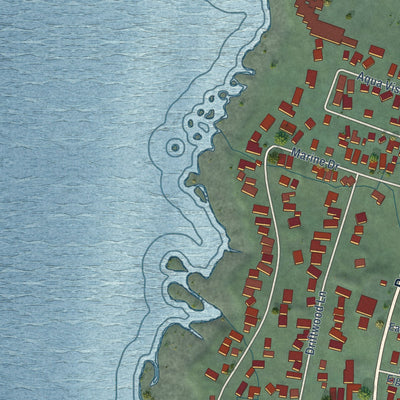 Second close-up of the map of Yachats, Oregon print showing more streets and buildings