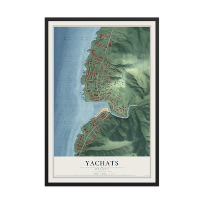 Map of Yachats, Oregon, 12 x 18 inch print in a black wood frame