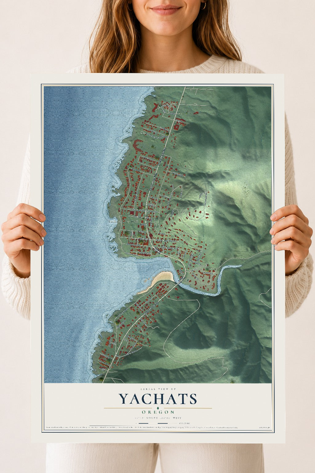 Map of Yachats, Oregon, 18 x 24 inch unframed archival matte print