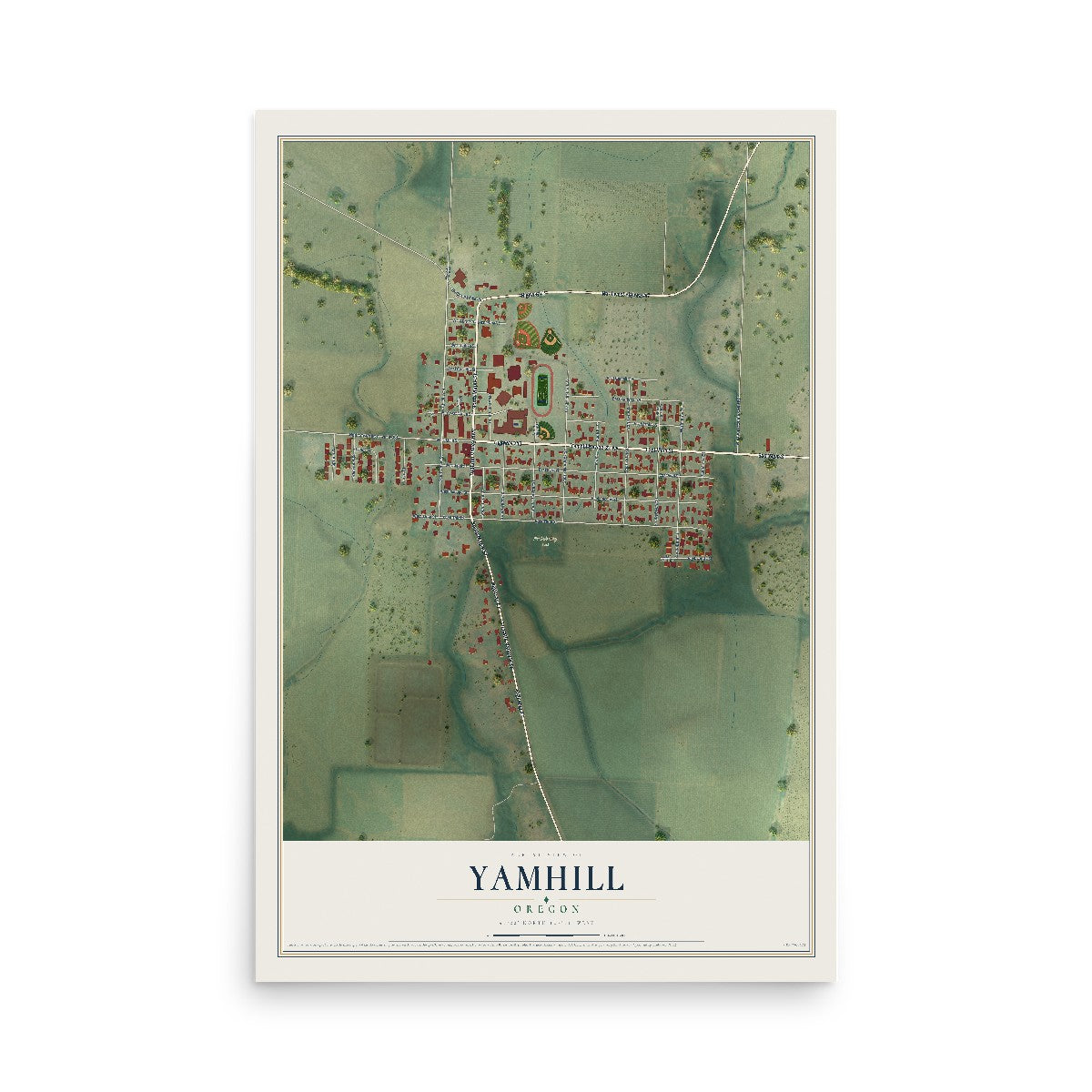 Map of Yamhill, Oregon, 12 x 18 inch unframed archival matte print