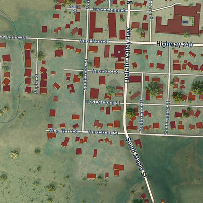 Second close-up of the map of Yamhill, Oregon print showing more streets and buildings