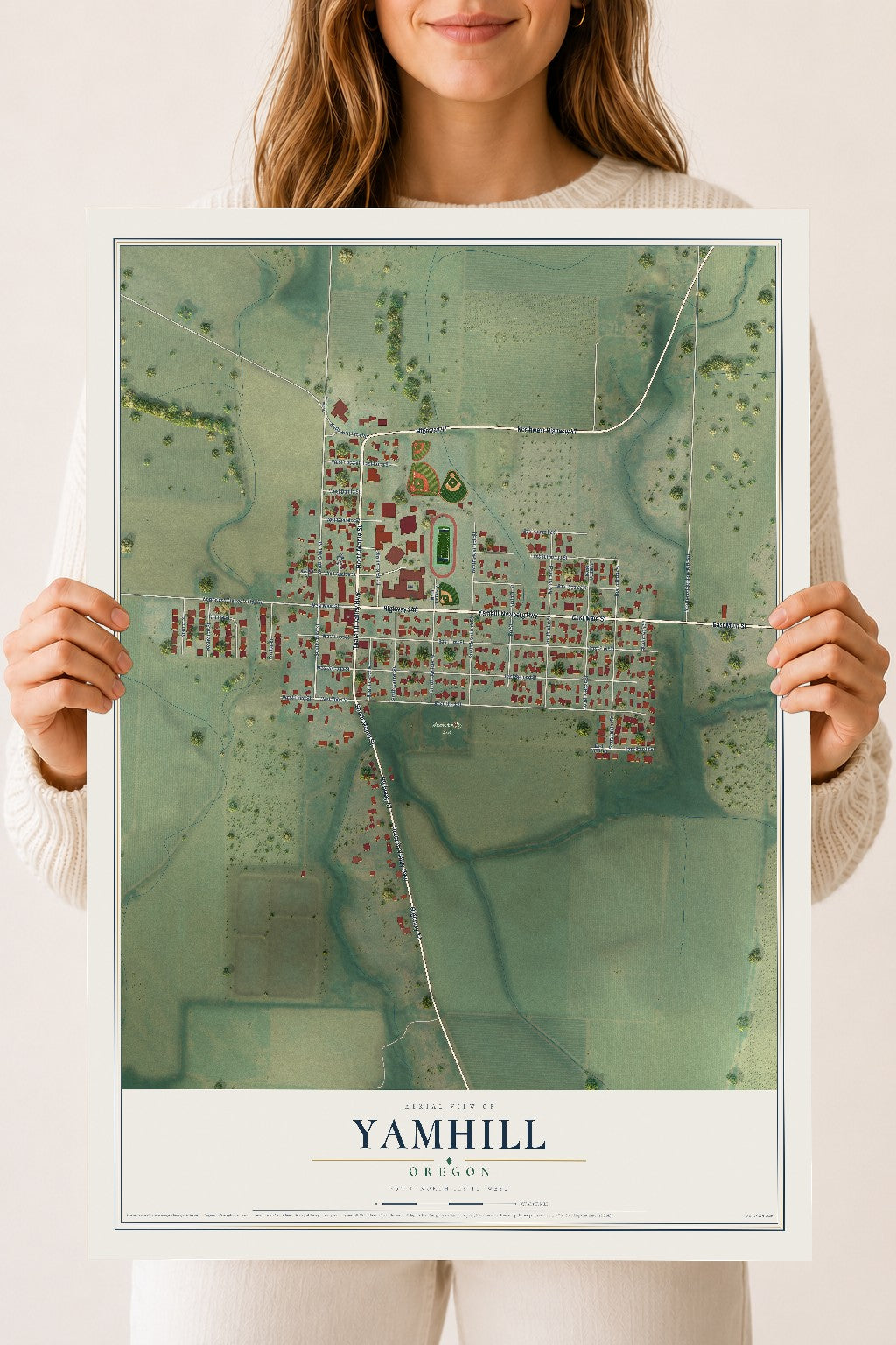 Map of Yamhill, Oregon, 18 x 24 inch unframed archival matte print
