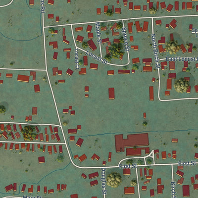 Second close-up of the map of Yoncalla, Oregon print showing more streets and buildings