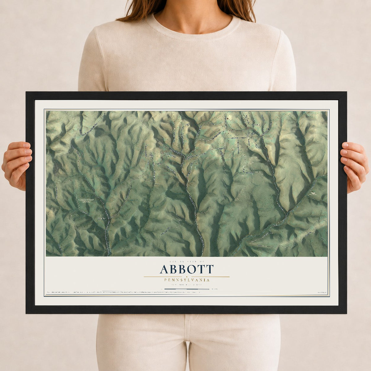 Map of Abbott, Pennsylvania, 12 x 18 inch print in a black wood frame