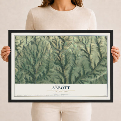 Map of Abbott, Pennsylvania, 12 x 18 inch print in a black wood frame