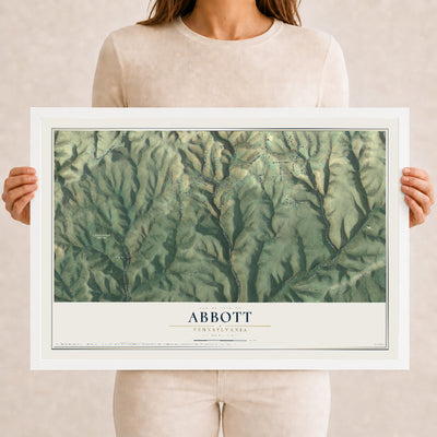 Map of Abbott, Pennsylvania, 12 x 18 inch print in a white wood frame