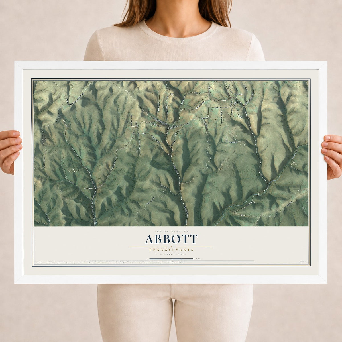 Map of Abbott, Pennsylvania, 18 x 24 inch print in a white wood frame